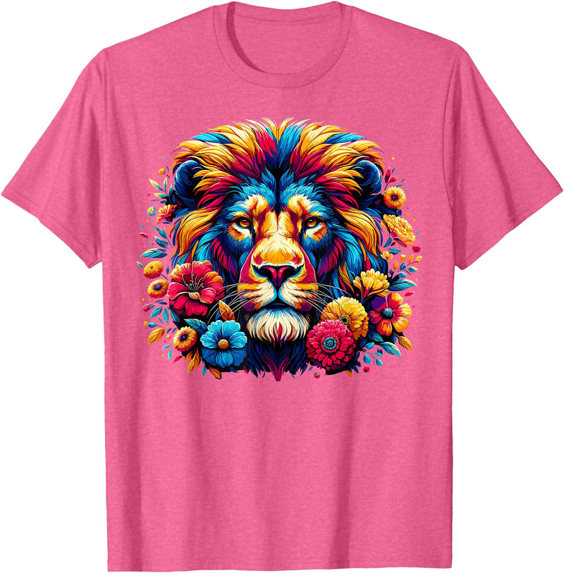 Lion Lover Face Wild Animal Lion Face Colorful Wild Animal Cute Lion T-Shirt - Pink Heather