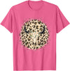 Funny Leopard Cow Skull designs Funny Leopard Cow Skull print Flower Rustic Turquoise T-Shirt - Pink Heather