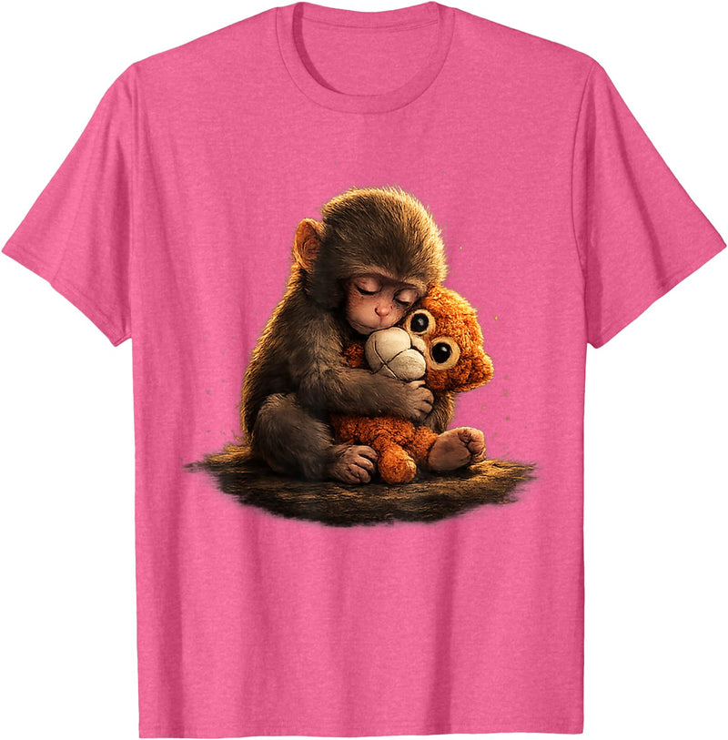 CONLEE Cute Baby Monkey Punch Viral Zoo Japan Design T-Shirt - Pink Heather
