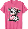 Cow Farmer Coquette Bow Tees Cute Baby Cow with Pink Coquette Bow Holding Heart T-Shirt - Pink Heather