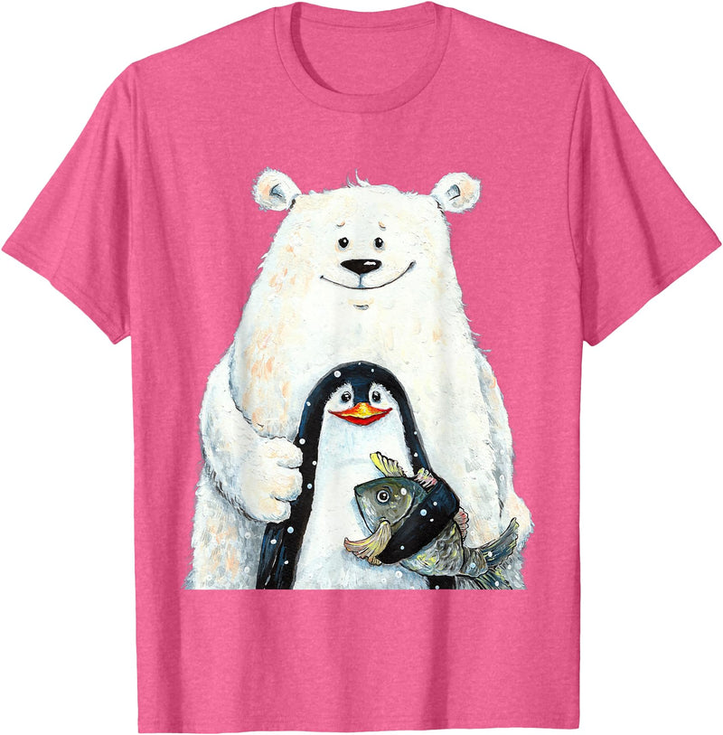 click here for better animal tees cute Polar bear and penguin bird fish lovers animal friends T-Shirt - Pink Heather