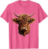 Cute Scottish Highlander Cattle Designs Scottish Highland Cow Messy Bun Scottish Highlander Cow T-Shirt - Pink Heather