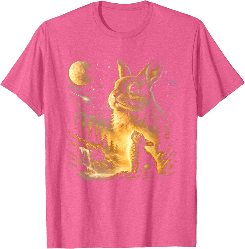 Bunny Howling to the Moon Vintage 90s Animal Easter Day T-Shirt in Pink Heather