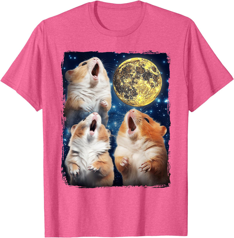 Hamsters Howling At Moon T-Shirt - Pink Heather