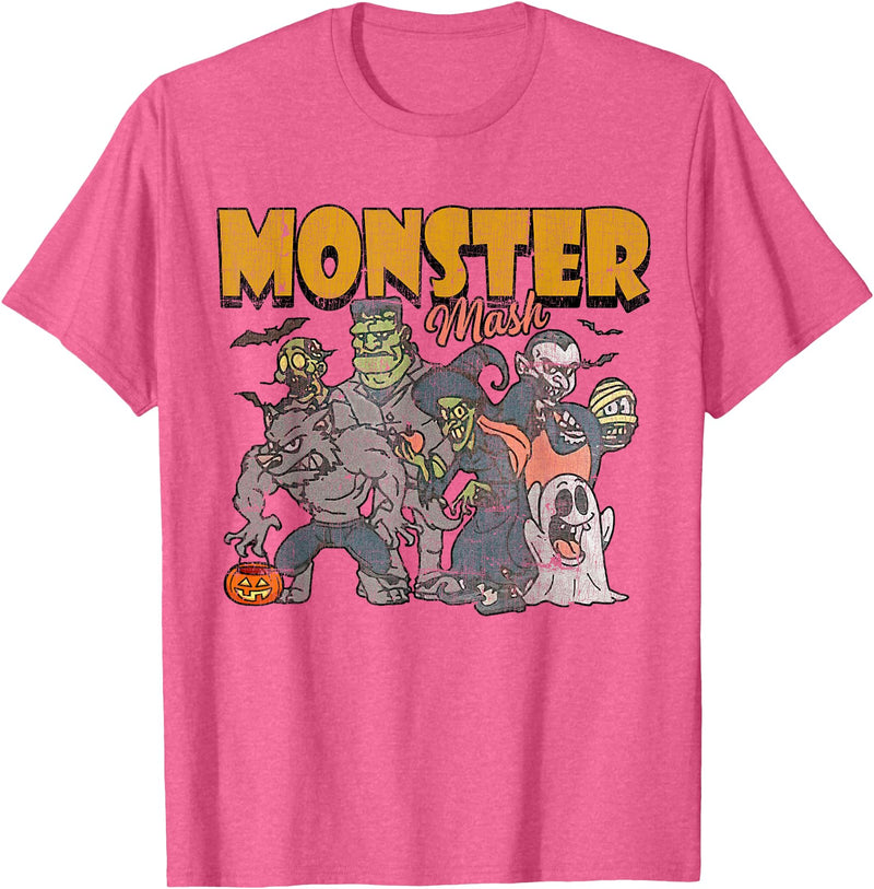 Monster Mash Vintage Ghost Halloween Funny T-Shirt - Pink Heather