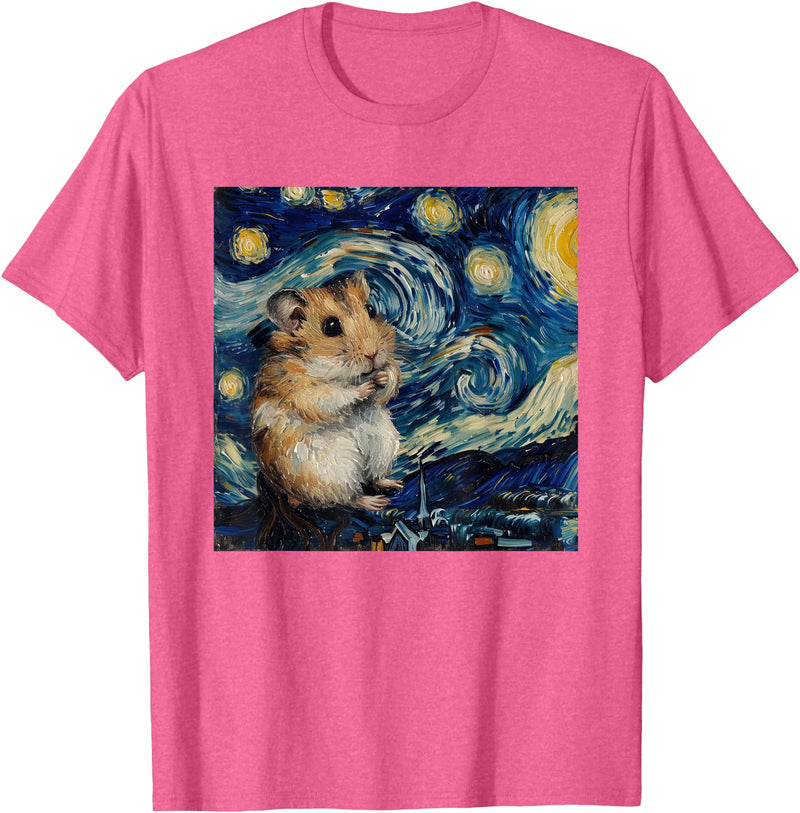 Hamster Van Gogh Style Starry Night T-Shirt - Pink Heather