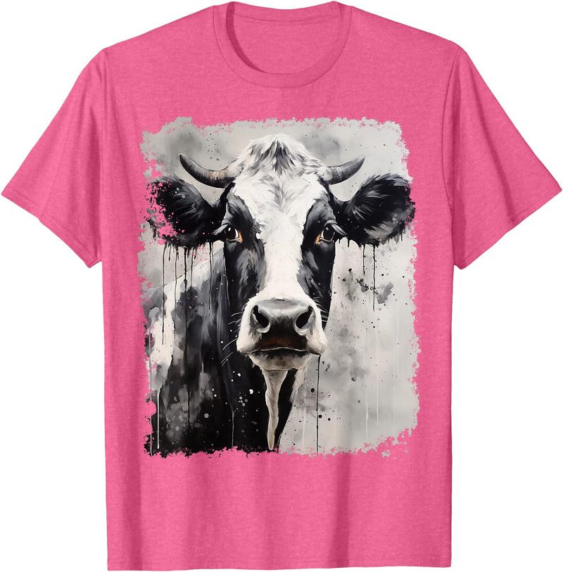 Noah&Friends A Black White Cow T-Shirt - Pink Heather