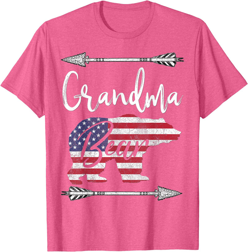 Grandma Bear 4TH OF JULY T Shirt 4th of July Gift For Women Grandma Bear American Flag USA T-Shirt - Pink Heather