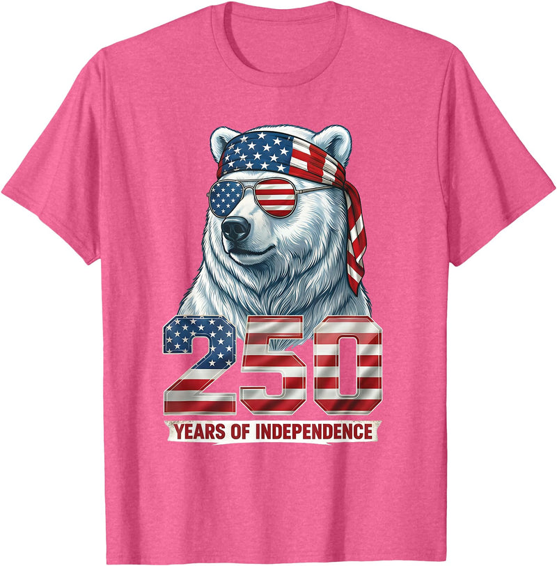 Patriotic Bear Freedom Anniversary Celebration Polar Bear 250 Years of Independence Patriotic America 1776 T-Shirt - Pink Heather