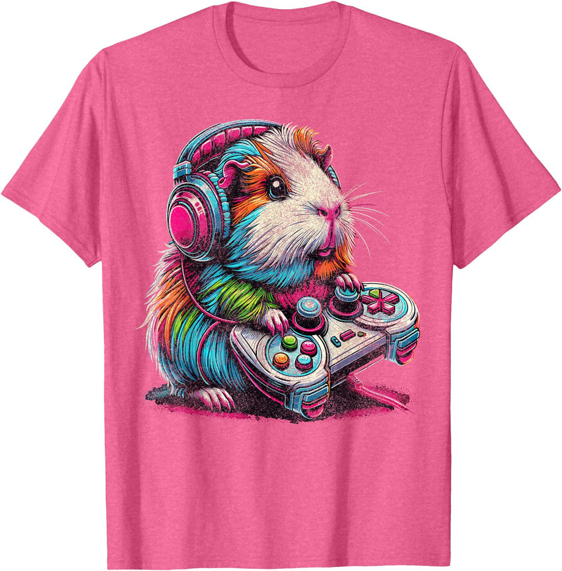 Funny Graphic Guinea Pig Gamers Guinea Pig Video Games Lover Guinea Pig T-Shirt - Pink Heather