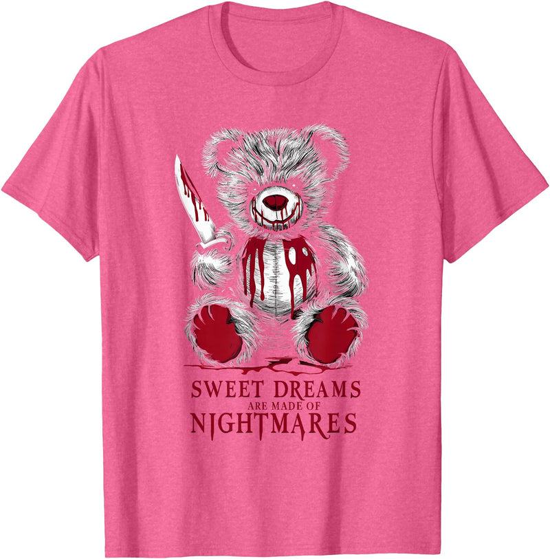 Horror Teddy Bear Horror Movie Scary Creepy Terrifying Teddy Spooky Plush Horror Teddy Bear Scary T-Shirt - Pink Heather