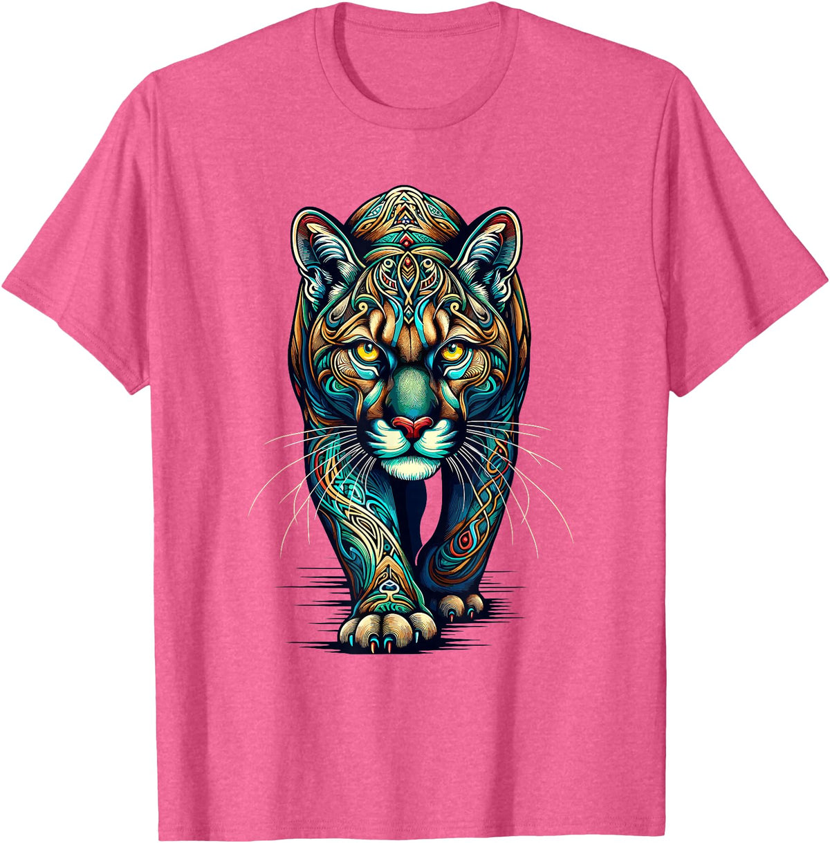 Cougars Gift For A Cougar Lover Mandala Art Cougars Cougar Mountain Lion Puma T-Shirt - Pink Heather