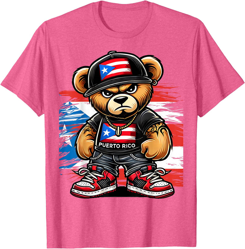 Hip Hop Teddy Bear for proud Puerto Ricans Cute Teddy Bear Puerto Rico Flag Boricua Puerto Rican T-Shirt - Pink Heather
