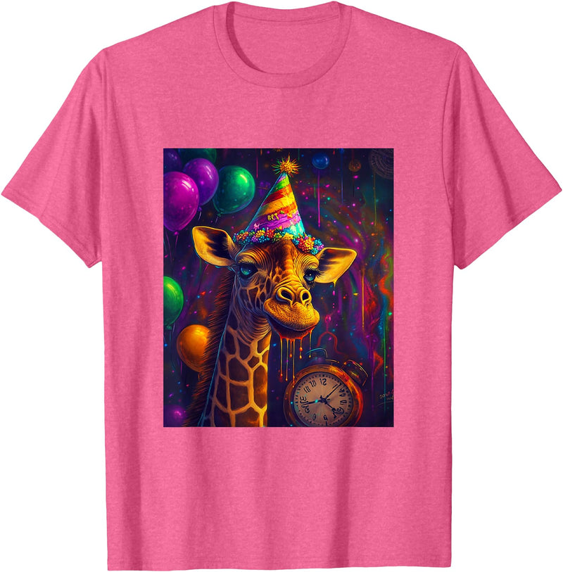 Giraffe Animal Zoo Birthday Party Apparel Gifts Giraffe Weird Art Print Birthday Party Balloons & Party Hat T-Shirt - Pink Heather