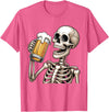 Halloween Skull Skeleton Drinking Beer Funny Kids Skeleton Drinking Beer Halloween Spooky Season Mens Womens T-Shirt - Pink