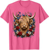 Funny July 4th Highland Cow Farm Lovers Highland Cow Florals 4th of July USA Flag Patriotic Women T-Shirt - Pink Heather