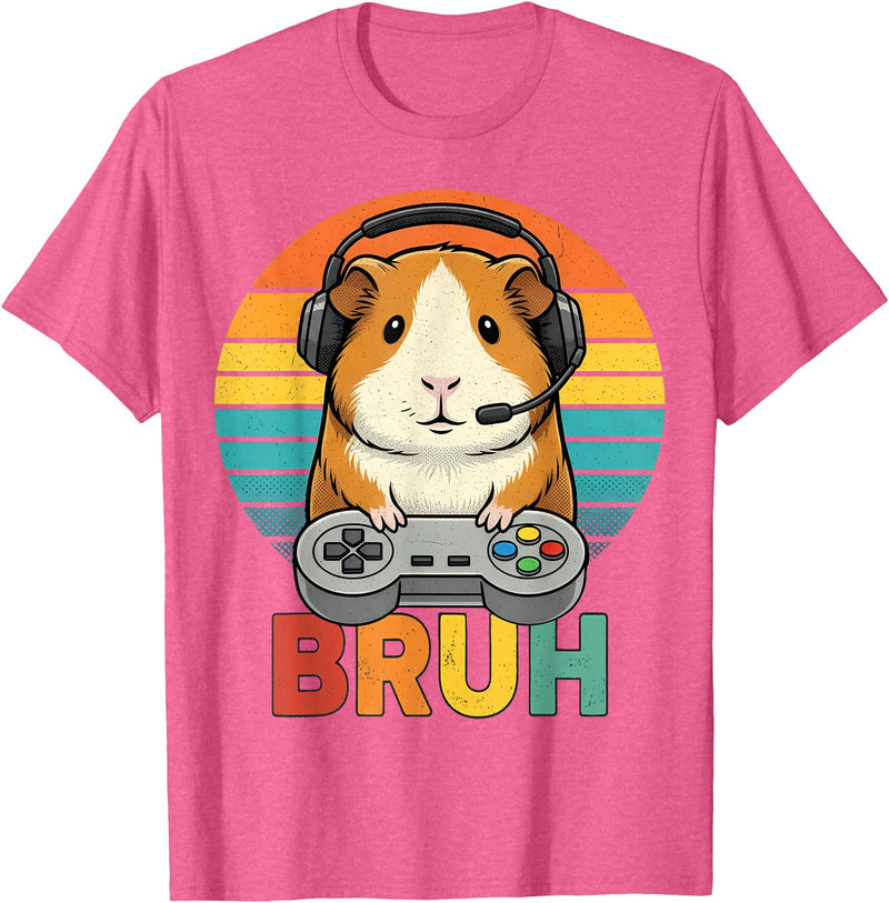 Gamer Guinea Pig Bruh Vintage Gaming For Boys Kids Gaming Guinea Pig Bruh Retro Guinea Pig Gamer Bruh Kids Boys T-Shirt - Pink Heather