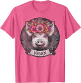 Pig with Flowers Vegan Retro Products Pig with Flowers Vegan Retro – Boho Hippie Cute T-Shirt - Pink Heather