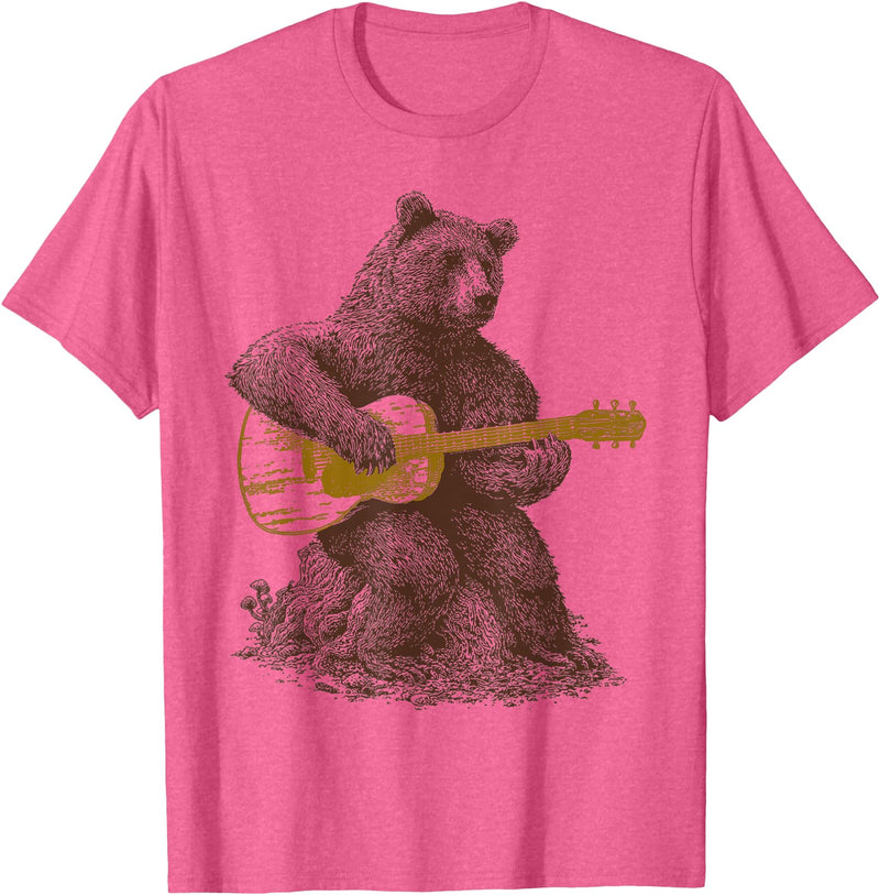 BEAR TEE Bear plays guitar for men and women T-Shirt - Pink Heather