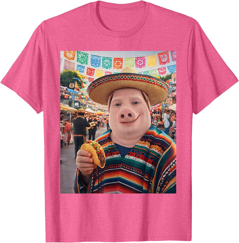 Pig John Pork Mexico Meme John Pork Funny Pig Man Mexican Fiesta Cinco de Mayo Taco T-Shirt - Pink Heather