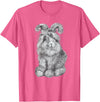 Angora Bunny Rabbit Drawing Men's Women's Children's T-Shirt in Pink Heather