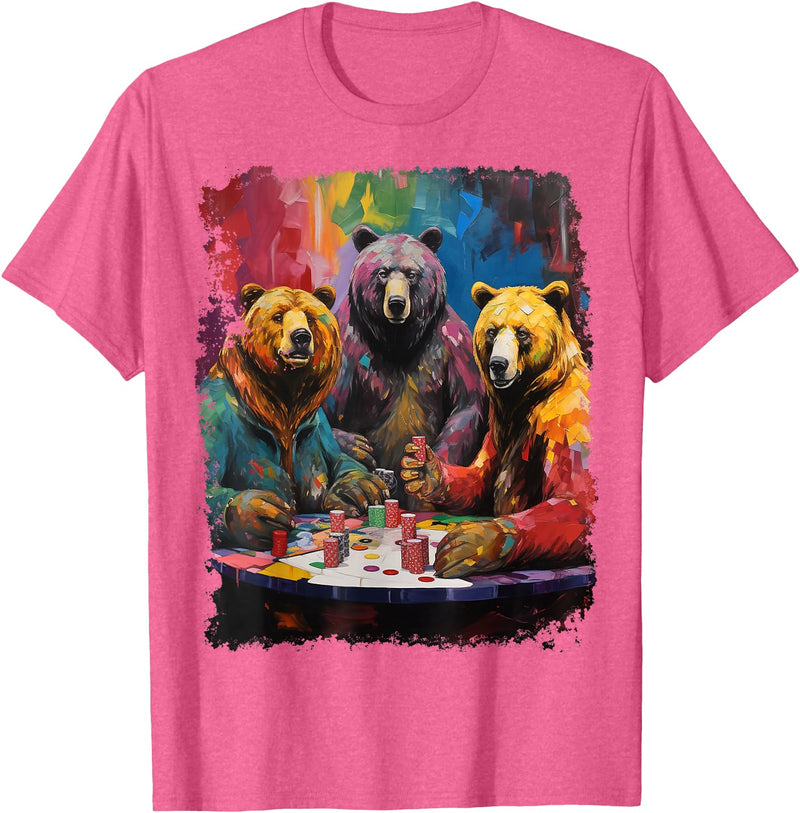 Noah&Friends Playing Card Pop Art Gambling Bears Playing Poker Cards T-Shirt - Pink Heather