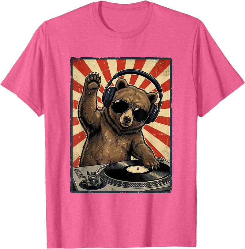 Bear DJ Stuff & Accessories Cool Retro Bear DJ Funny Bears Music Men Women Kids T-Shirt - Pink Heather