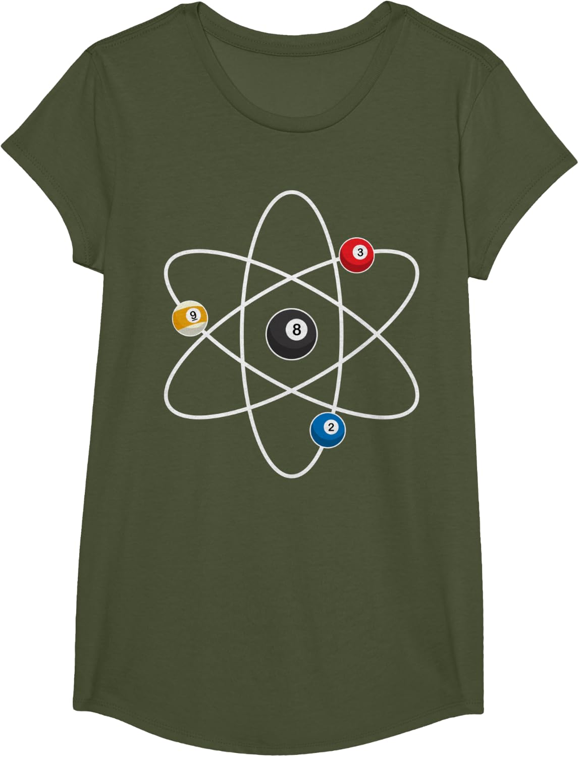 Cool Billiard Design For Men Women Atom Cue Ball Sport Game T-Shirt - Girls Olive Green