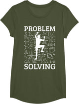 Climbing Problem Solving Rock Climber Bouldering Climb Wall T-Shirt - Girls Olive Green