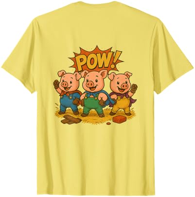 Three Hero Pigs Storytime Legends Bad Wolf in personalized costume 3 Pigs on the back T-Shirt - size chart