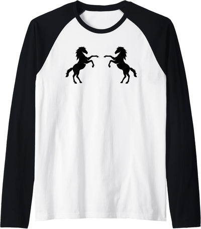 Wild For Horse Girls Two Horses (Black) Raglan Baseball Tee