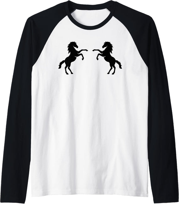 Wild For Horse Girls Two Horses (Black) Raglan Baseball Tee - Black/White
