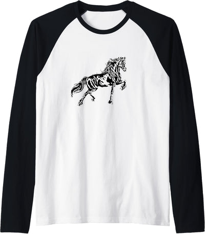 Horses Girls Women + Gift Kids Men Boys Horse Motif Raglan Baseball Tee
