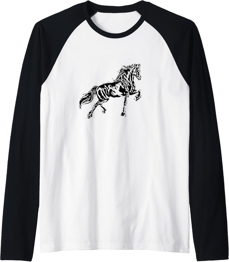 Horses Girls Women + Gift Kids Men Boys Horse Motif Raglan Baseball Tee - Black/White