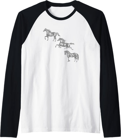 Trendy Apparel Trendy Classic Centered Horses Stacked Raglan Baseball Tee