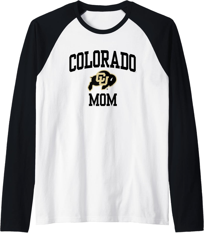 Elite Authentics Colorado Buffaloes Mom Icon Officially Licensed Raglan Baseball Tee - Black/White