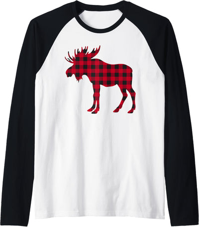 Red Buffalo Plaid Moose Silhouette Raglan Tee