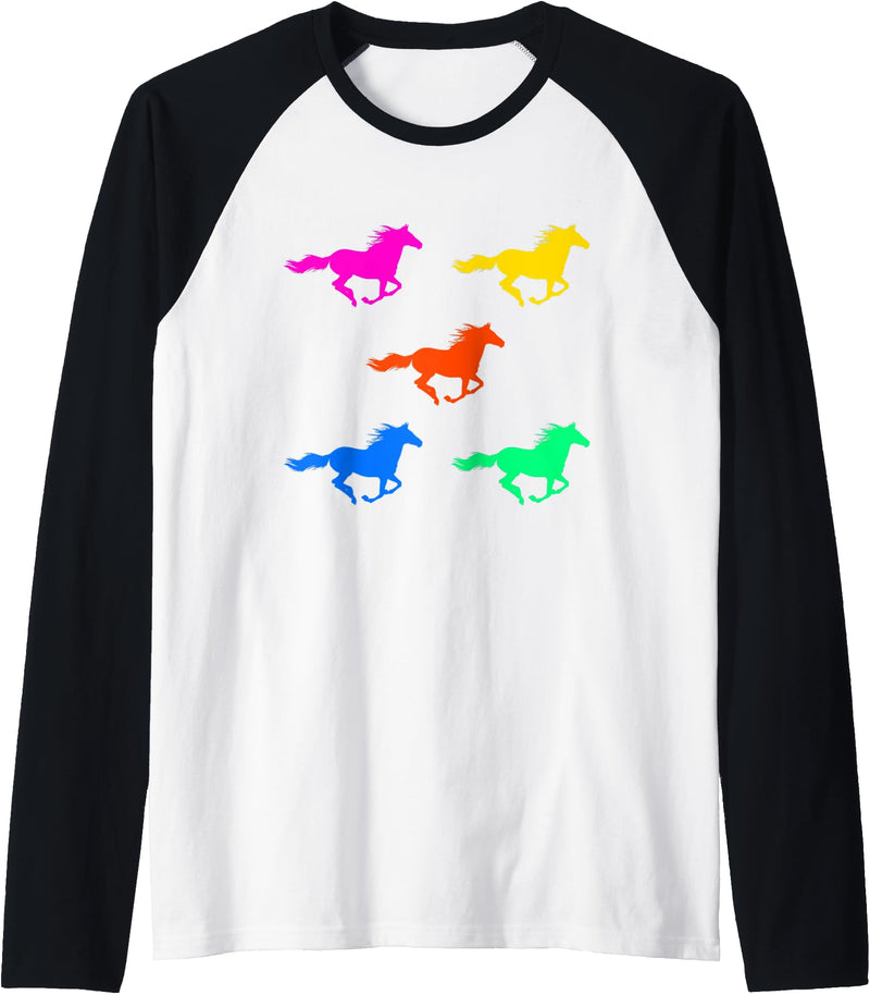 Horses Riding Horsemen Rider Horse Equestrian Saddle and Horseshoes Raglan Baseball Tee - Black/White