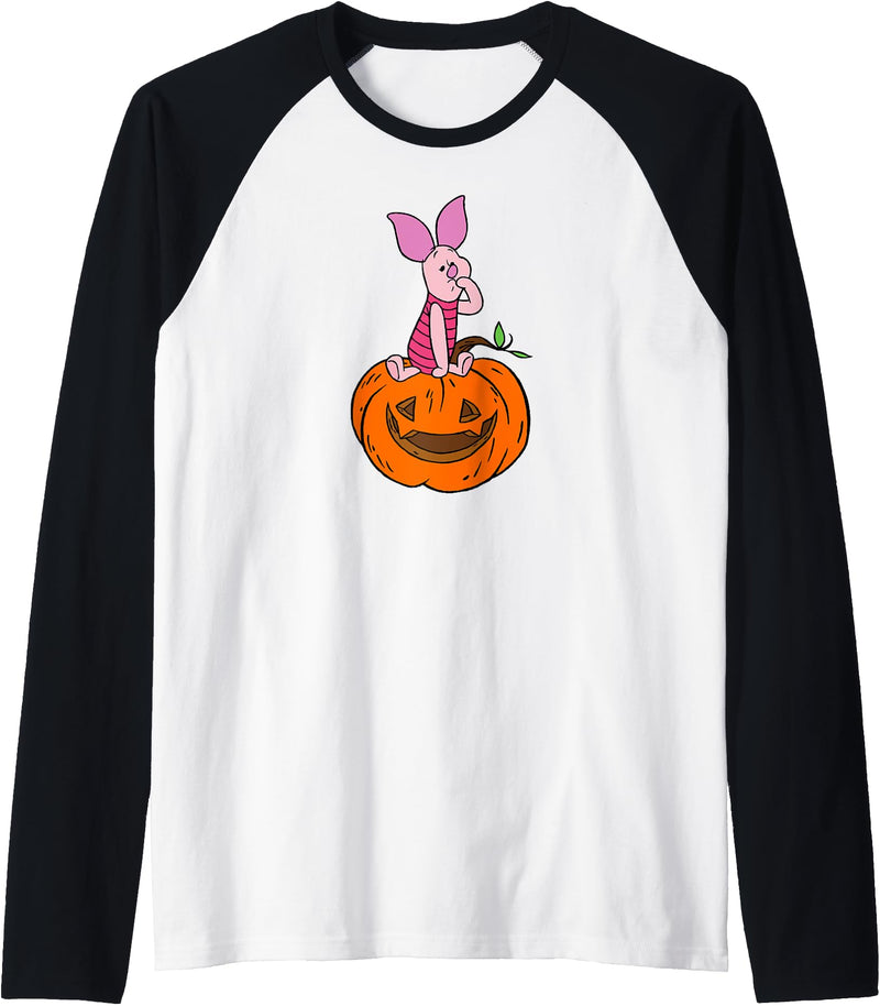 Disney - Halloween Piglet Pumpkin Raglan Baseball Tee - Black/White