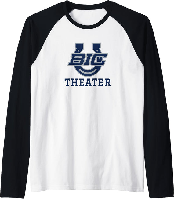 Buffalo Island, Monette, AR 72447 Buffalo Island Central High School Mustangs Theater Raglan Baseball Tee - Black/White