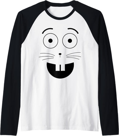 Big Cartoon Bunny Face Gap Tooth Raglan Tee
