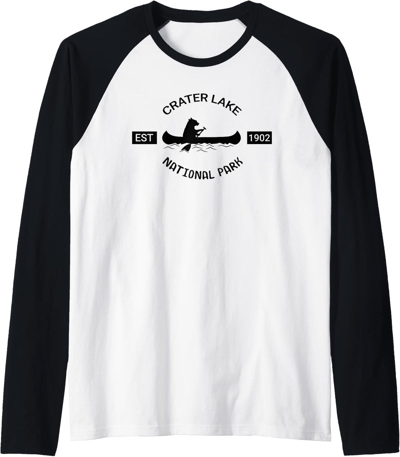 Oregon Bear Gift Tees Oregon Bear Shirt | Crater Lake National Park Gift Raglan Baseball Tee - Black/White