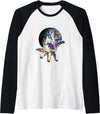 Horses - Girls Women Gift Kids Men Boys Horse Motif Raglan Baseball Tee - Black/White