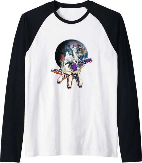 Horses - Girls Women Gift Kids Men Boys Horse Motif Raglan Baseball Tee - Black/White