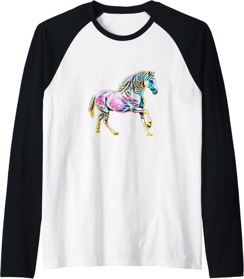 Horses Girls | Women Gift Kids Men Boys Horse Motif Raglan Baseball Tee - Black/White