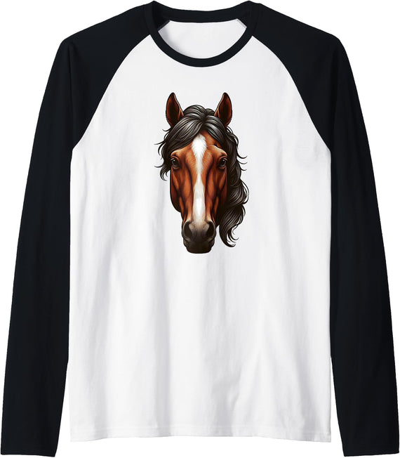 The Horse Co. Horse Head Graphic Raglan Baseball Tee - Black/White