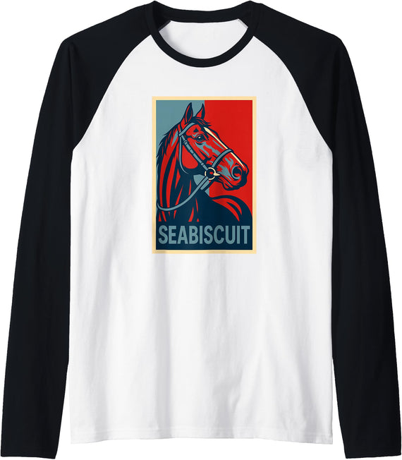 Handicapping Horse Gear Seabiscuit Horse, Horse Racing, Del Mar, Santa Anita, Horses Raglan Baseball Tee - Black/White