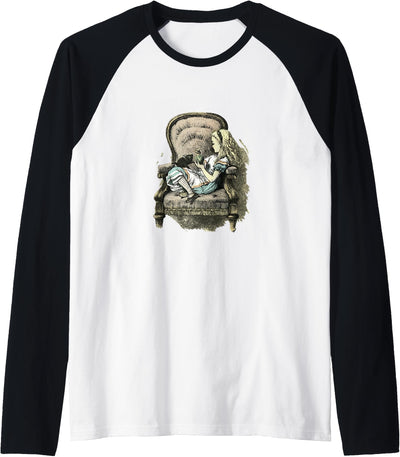 Vintage Images Alice in Wonderland Big Chair With Cat Vintage Illustration Raglan Baseball Tee