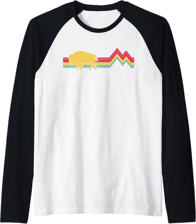 70s Retro Bison Rainbow Stripe Raglan Tee