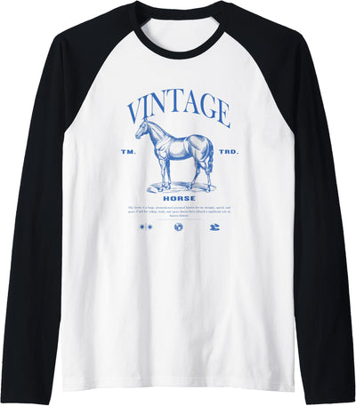 Vintage Horse Animal Clo. Horse Vintage Raglan Baseball Tee